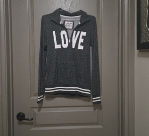 Love Gray and White Varsity Style Sweater